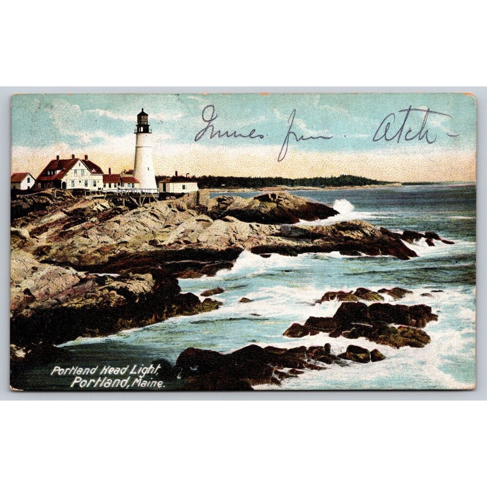 1905 Portland Head Light Maine Postcard HC Leighton Undivided Back BOS RPO Train